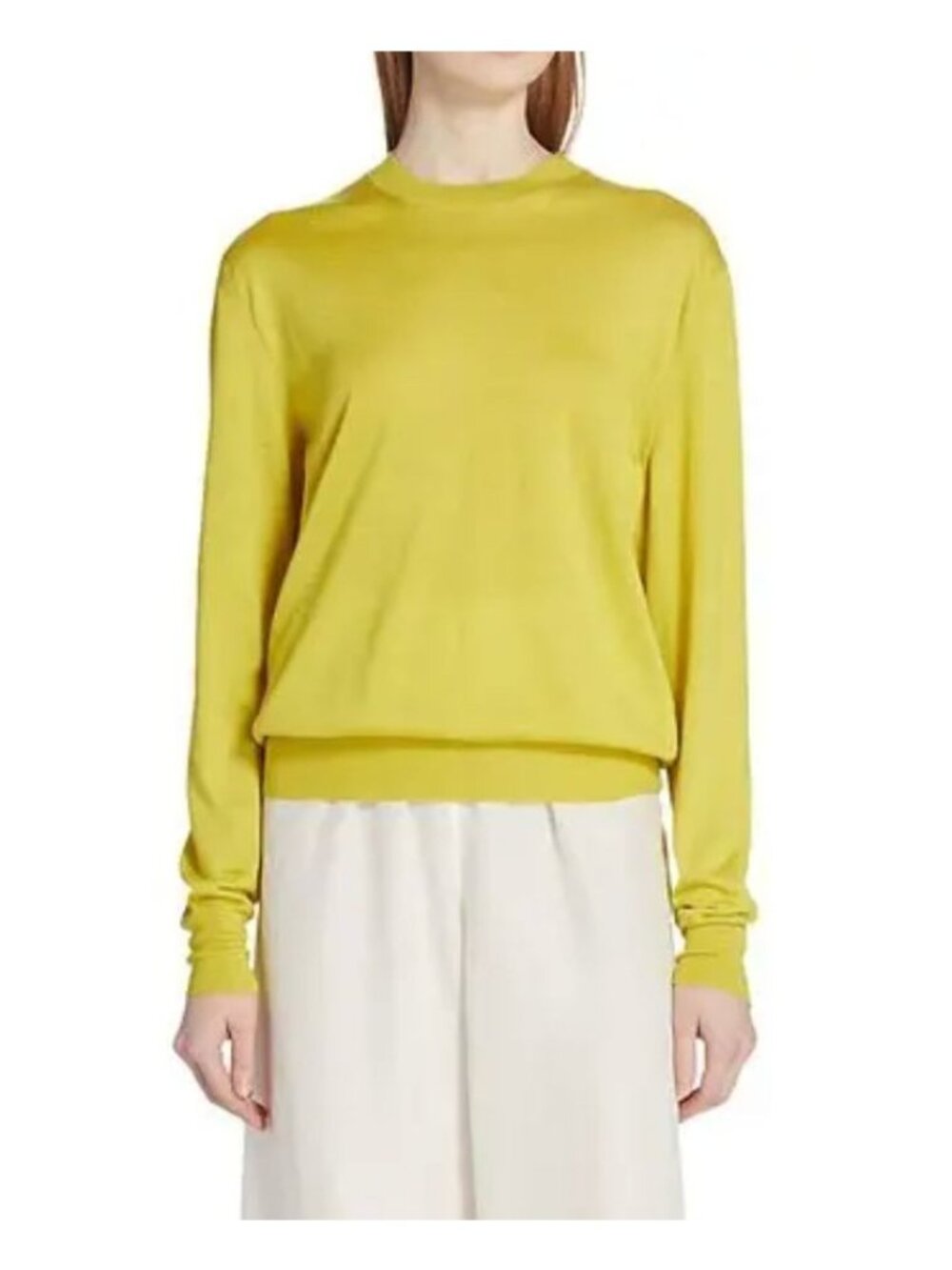 THE ROW Islington Sweater Top Chartreuse Yellow Cashmere Silk Size XS